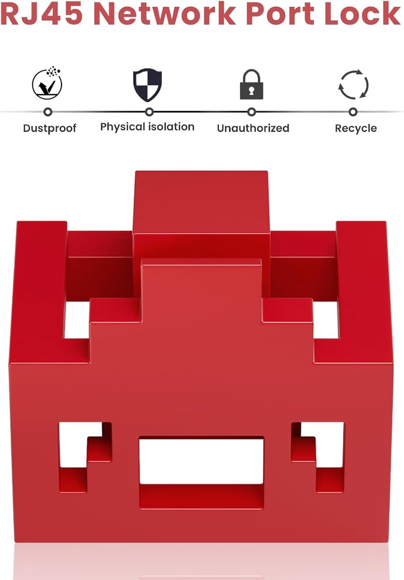 NataLink 100 Pcs RJ45 Port Lock with 10 Key, Locking RJ45 Port/Dust Blocker, RJ45 Dust Cover Cap Female Port Plugs Protector, Compatible RJ45 Port Devices, Red - Image 5